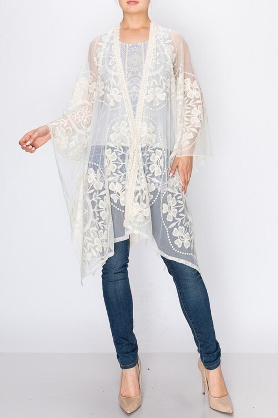 Origami Ivory Lace Floral Kimono One Size